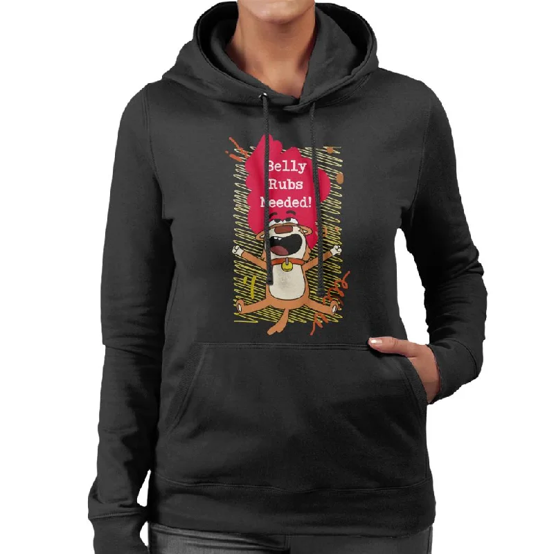 Boy Girl Dog Cat Mouse Cheese Belly Rubs Needed Women's Hooded Sweatshirt Hoodie with Raw Hem Edgy Unfinished