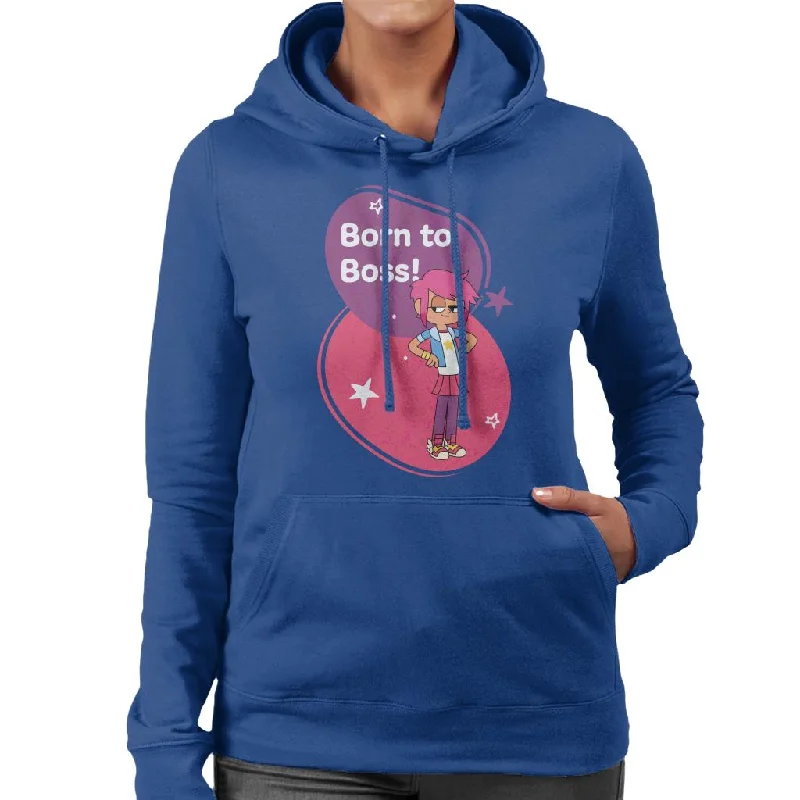 Boy Girl Dog Cat Mouse Cheese Born To Boss Women's Hooded Sweatshirt Hoodie with Distressed Vintage Worn