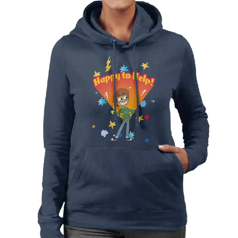 Boy Girl Dog Cat Mouse Cheese Happy To Help Women's Hooded Sweatshirt Hoodie with Oversized Fit Loose Comfortable