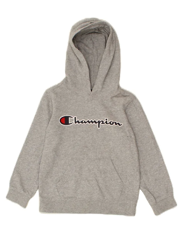 CHAMPION Boys Graphic Hoodie Jumper 5-6 Years XS Grey Hoodie with Print Artistic Unique
