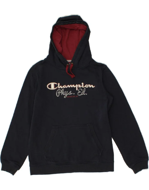 CHAMPION Girls Graphic Hoodie Jumper 11-12 Years Large Navy Blue Cotton Hoodie Crop Top Short Trendy CHAMPION Girls Graphic Hoodie Jumper 11-12 Years Large Navy Blue Cotton Hoodie Crop Top Short Trendy