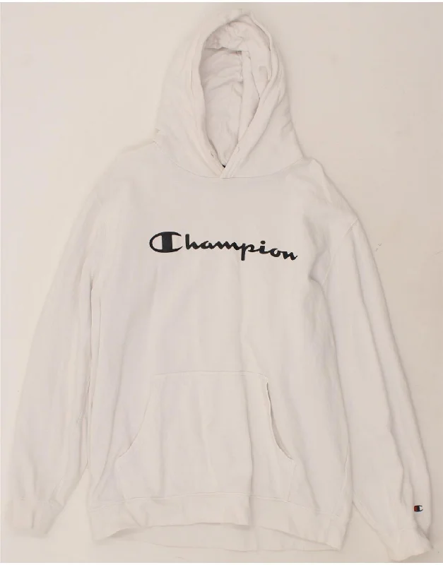 CHAMPION Mens Graphic Hoodie Jumper 2XL White Cotton Hoodie with Side Slits Relaxed Casual CHAMPION Mens Graphic Hoodie Jumper 2XL White Cotton Hoodie with Side Slits Relaxed Casual