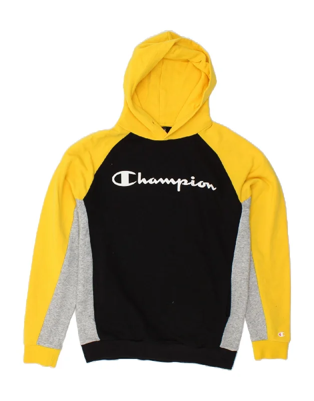 CHAMPION Mens Graphic Hoodie Jumper Medium Black Colourblock