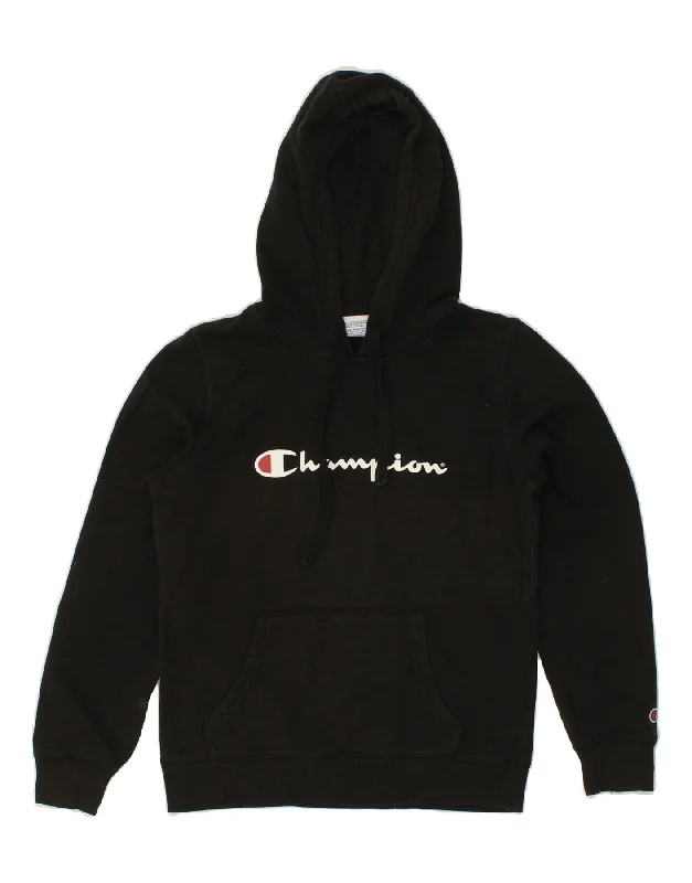 CHAMPION Womens Graphic Hoodie Jumper UK 10 Small Black Hoodie Jacket Zipper Layering CHAMPION Womens Graphic Hoodie Jumper UK 10 Small Black Hoodie Jacket Zipper Layering