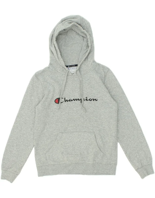 CHAMPION Womens Graphic Hoodie Jumper UK 10 Small Grey Cotton