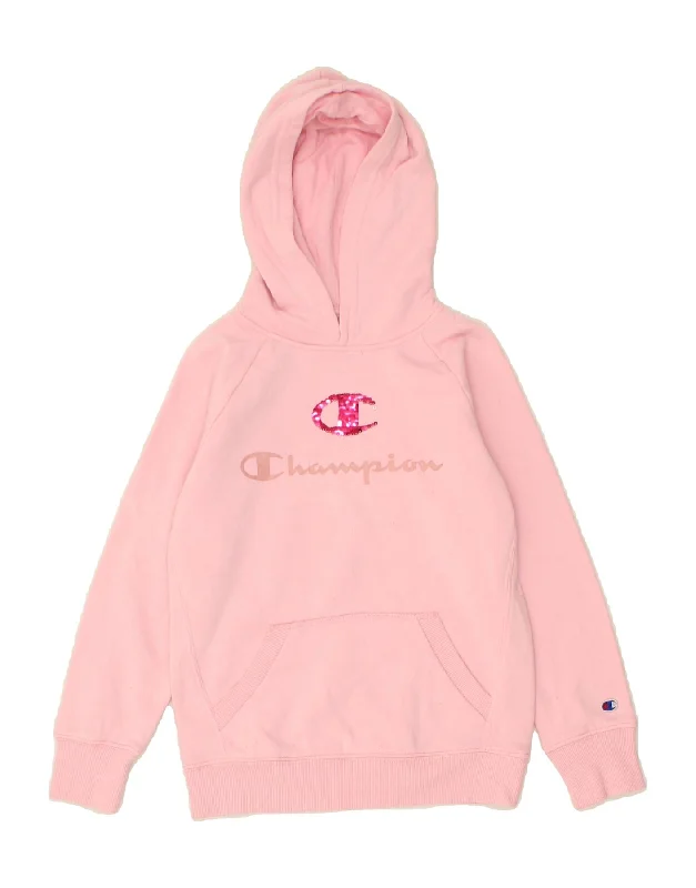 CHAMPION Womens Graphic Hoodie Jumper UK 10 Small Pink Cotton Hoodie Jacket Zipper Layering