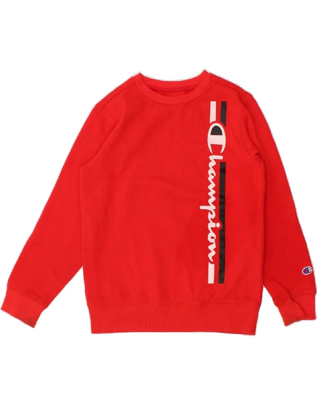 CHAMPION Womens Graphic Sweatshirt Jumper UK 12 Medium Red Cotton Hoodie with Cropped Fit Short Trendy CHAMPION Womens Graphic Sweatshirt Jumper UK 12 Medium Red Cotton Hoodie with Cropped Fit Short Trendy