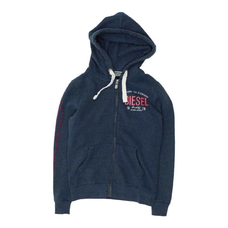 Diesel Chest Logo Womens Navy Blue Full Zip Hoodie | Designer Streetwear VTG Hoodie with V-Neck Classic Versatile Diesel Chest Logo Womens Navy Blue Full Zip Hoodie | Designer Streetwear VTG Hoodie with V-Neck Classic Versatile