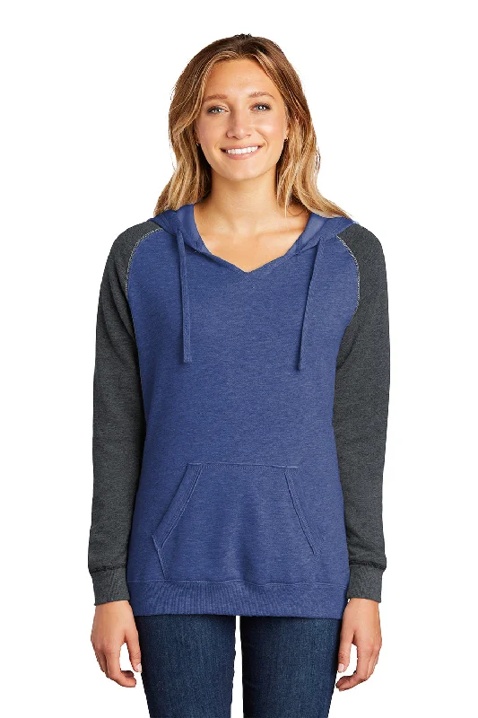 District Womens Fleece Hooded Sweatshirt Hoodie - Heather Royal Blue/Charcoal Grey