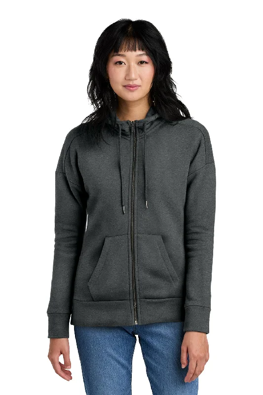 District Womens Perfect Weight Fleece Full Zip Hooded Sweatshirt Hoodie - Heather Charcoal Grey