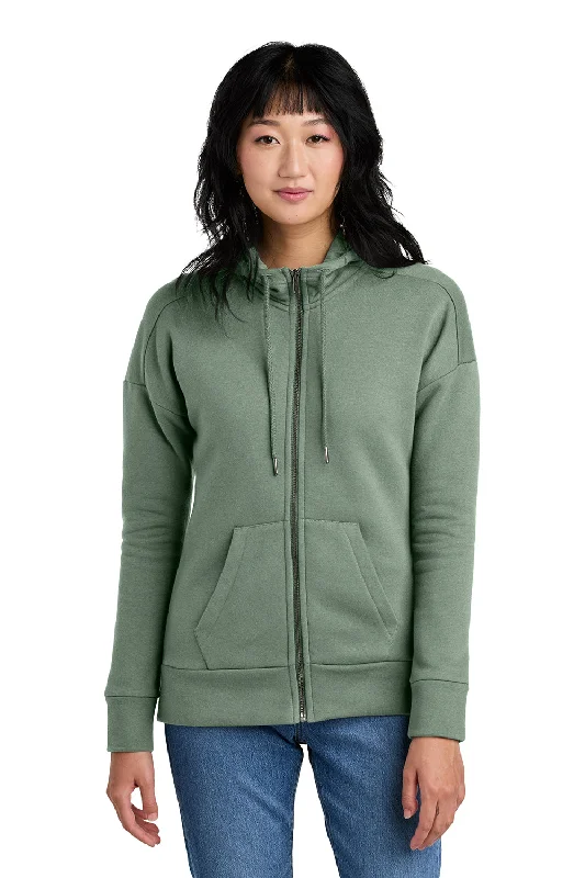 District Womens Perfect Weight Fleece Full Zip Hooded Sweatshirt Hoodie - Laurel Green