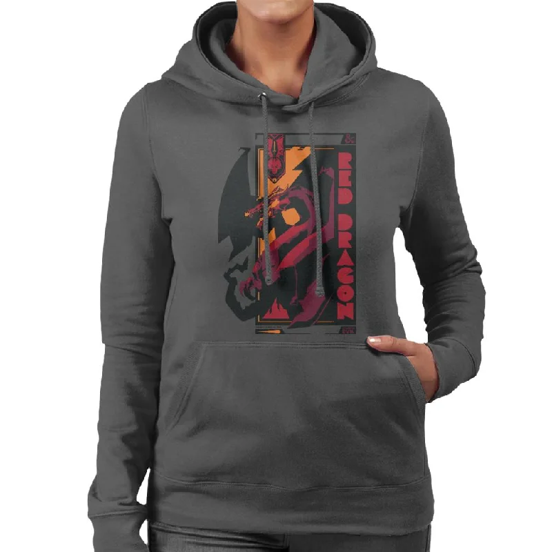 Dungeons & Dragons Red Dragon Badge Women's Hooded Sweatshirt Hoodie with Rolled Sleeves Casual Relaxed Dungeons & Dragons Red Dragon Badge Women's Hooded Sweatshirt Hoodie with Rolled Sleeves Casual Relaxed