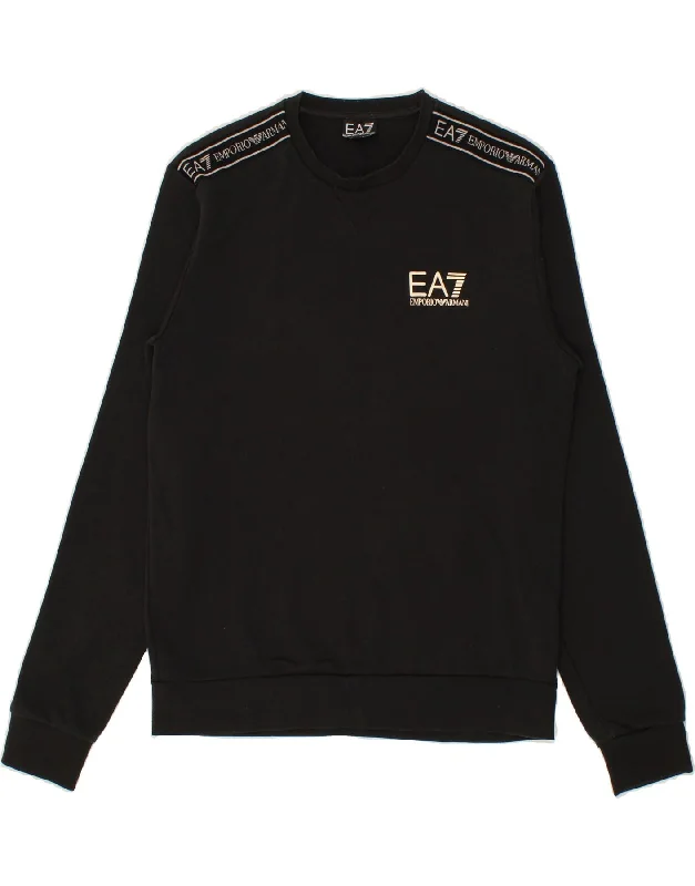 EMPORIO ARMANI Mens Graphic Sweatshirt Jumper Large Black Cotton Hoodie with Mock Neck Collared Structured EMPORIO ARMANI Mens Graphic Sweatshirt Jumper Large Black Cotton Hoodie with Mock Neck Collared Structured