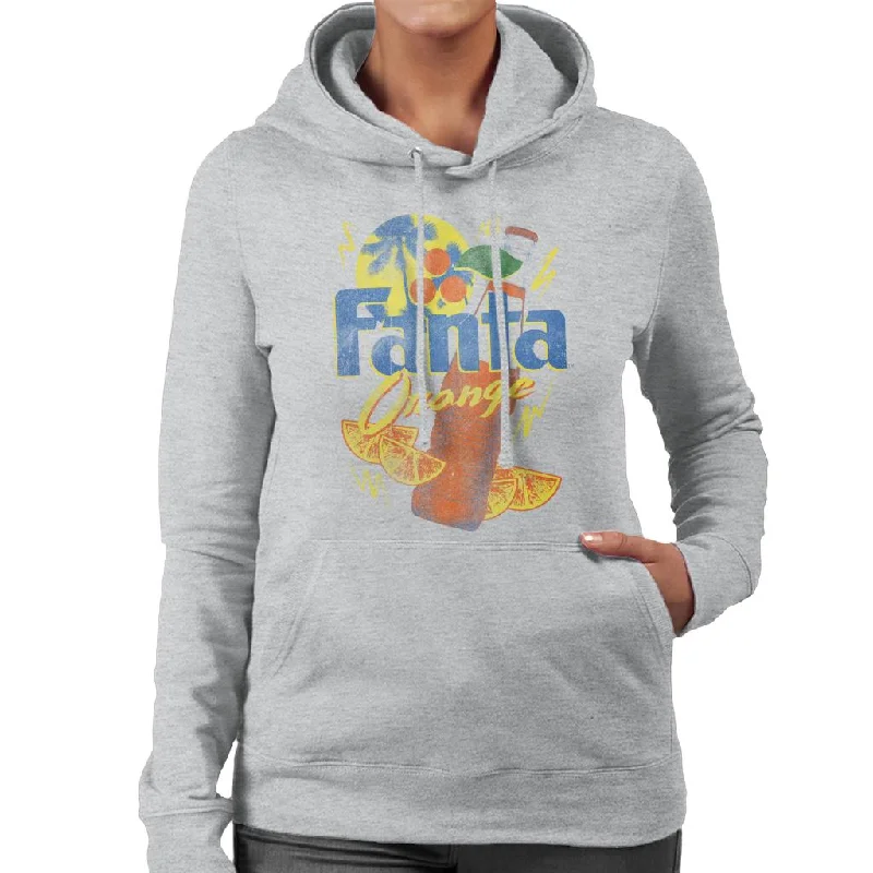 Fanta Orange On The Beach Women's Hooded Sweatshirt Hoodie with Distressed Vintage Worn Fanta Orange On The Beach Women's Hooded Sweatshirt Hoodie with Distressed Vintage Worn