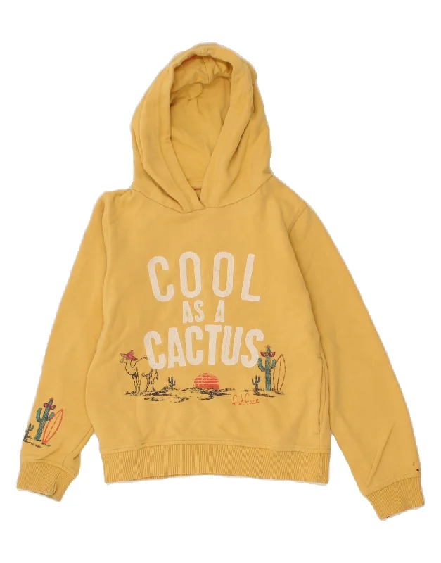 FAT FACE Girls Graphic Hoodie Jumper 8-9 Years Yellow Cotton Hoodie with Button Classic Timeless