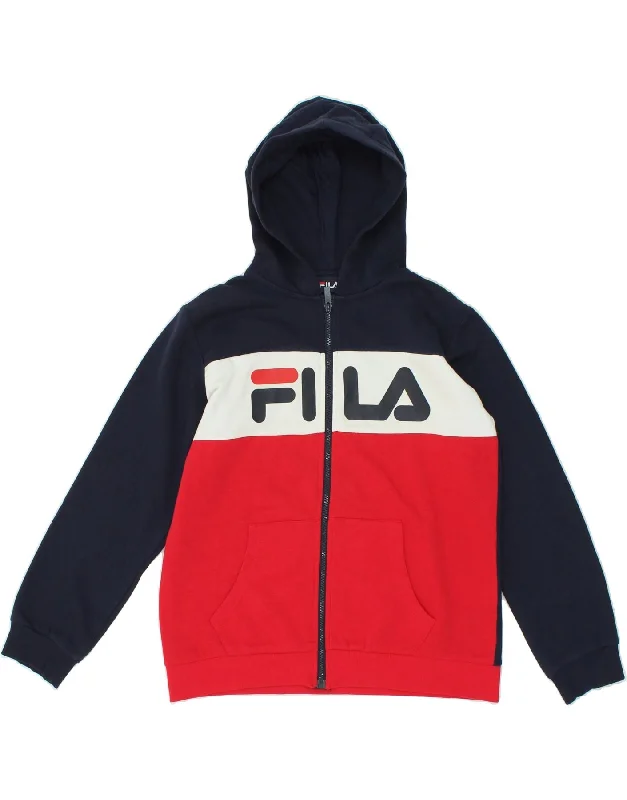 FILA Boys Graphic Zip Hoodie Sweater 15-16 Years Navy Blue Colourblock