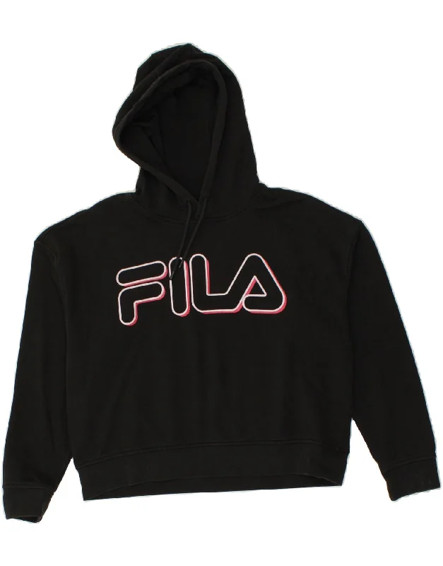 FILA Womens Oversized Graphic Hoodie Jumper UK 10 Small Black Cotton Hoodie with Ribbed Cuffs Snug Fit Comfort FILA Womens Oversized Graphic Hoodie Jumper UK 10 Small Black Cotton Hoodie with Ribbed Cuffs Snug Fit Comfort