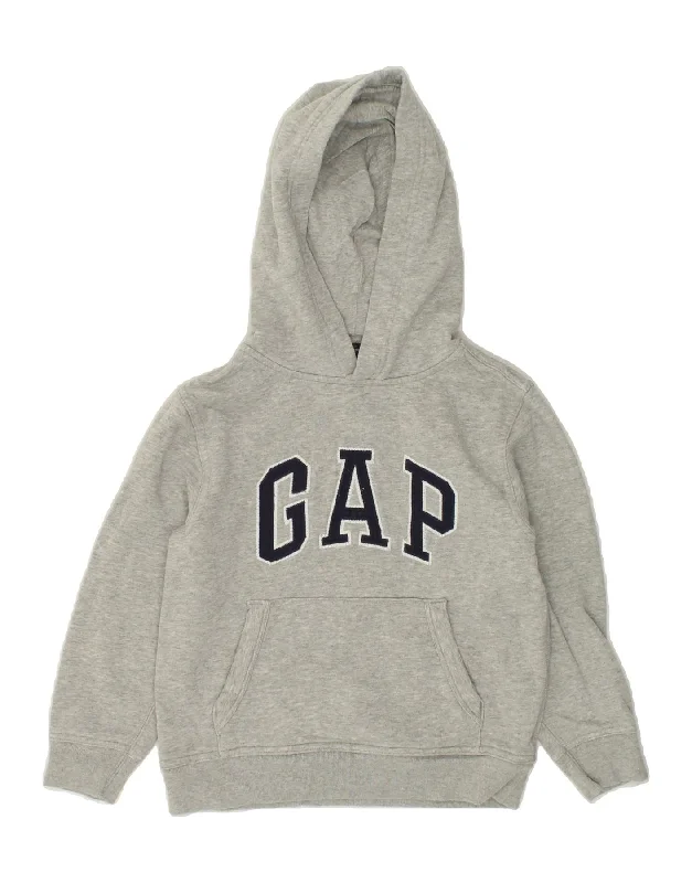 GAP Boys Graphic Hoodie Jumper 6-7 Years Small Grey Cotton Hoodie with Hem Contrast Bold Stylish