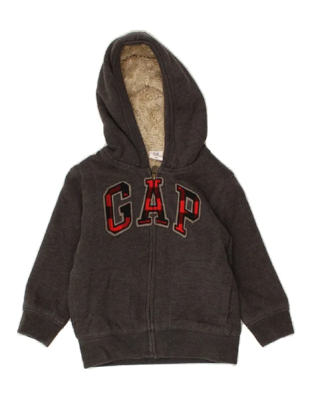 GAP Boys Graphic Zip Hoodie Sweater 2-3 Years Grey Polyester Hoodie with Strings Custom Fit Adjustable