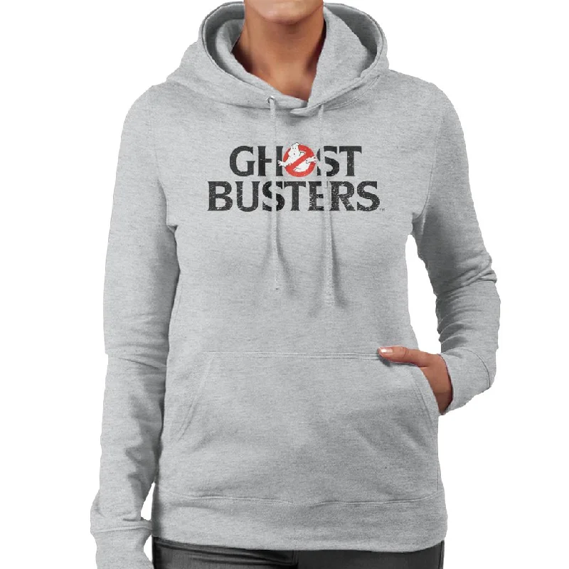Ghostbusters Faded Black Text Logo Women's Hooded Sweatshirt Hoodie with Metallic Shiny Futuristic Ghostbusters Faded Black Text Logo Women's Hooded Sweatshirt Hoodie with Metallic Shiny Futuristic