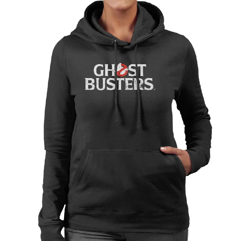 Ghostbusters Faded White Text Logo Women's Hooded Sweatshirt Hoodie with Lace Feminine Delicate Ghostbusters Faded White Text Logo Women's Hooded Sweatshirt Hoodie with Lace Feminine Delicate