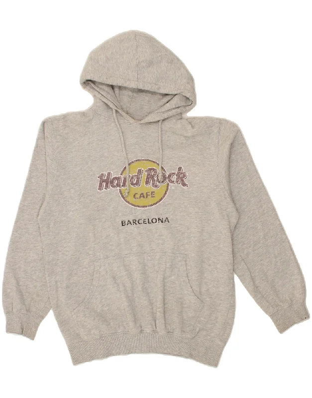 HARD ROCK CAFE Mens Barcelona Graphic Hoodie Jumper Large Grey Cotton