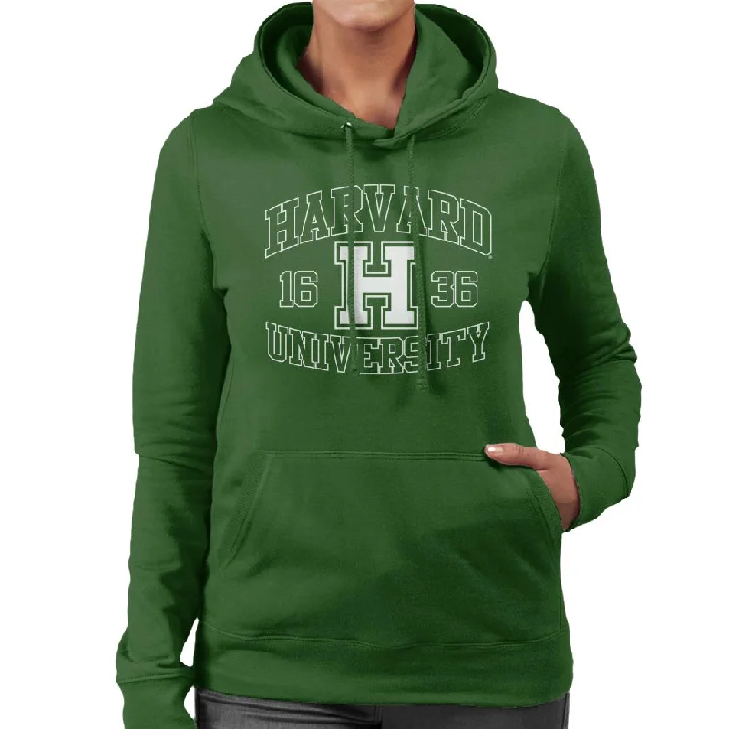 Harvard University 1636 Sports Text Logo Women's Hooded Sweatshirt Hoodie with Hem Embroidery Detailed Premium Harvard University 1636 Sports Text Logo Women's Hooded Sweatshirt Hoodie with Hem Embroidery Detailed Premium
