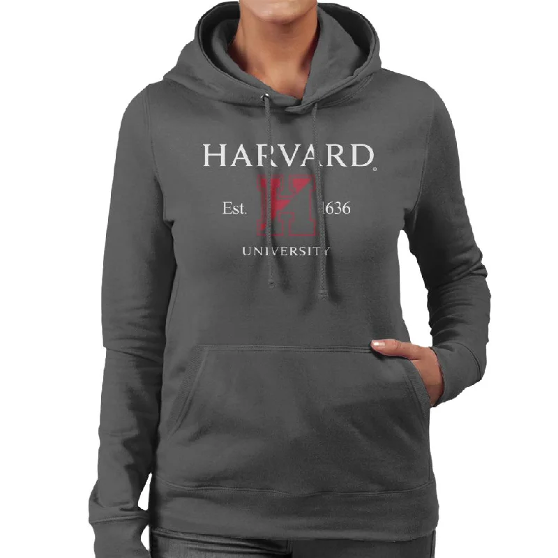 Harvard University Est 1636 Two Tone Logo Women's Hooded Sweatshirt Hoodie with Emblem Brand Identity Harvard University Est 1636 Two Tone Logo Women's Hooded Sweatshirt Hoodie with Emblem Brand Identity