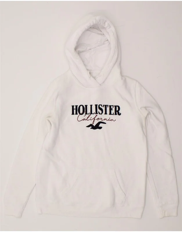 HOLLISTER Womens Graphic Hoodie Jumper UK 14 Medium White Cotton Hoodie with Hem Lace Feminine Delicate HOLLISTER Womens Graphic Hoodie Jumper UK 14 Medium White Cotton Hoodie with Hem Lace Feminine Delicate