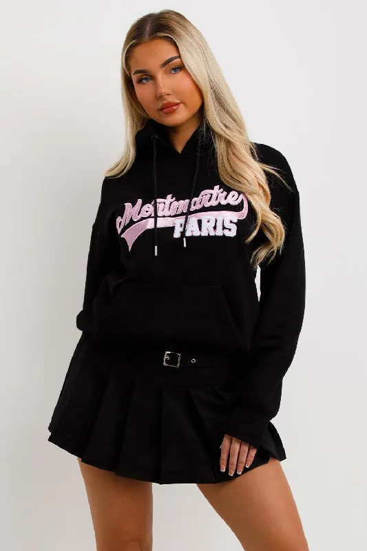 Hoodie With Montmartre Paris Embroidery Black