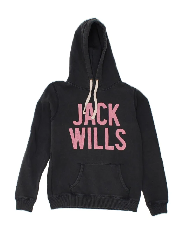 JACK WILLS Womens Graphic Hoodie Jumper UK 12 Medium Navy Blue Cotton