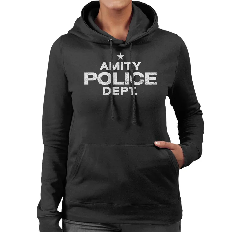 Jaws Amity Police Dept Women's Hooded Sweatshirt Hoodie with Ribbed Cuffs Snug Fit Comfort Jaws Amity Police Dept Women's Hooded Sweatshirt Hoodie with Ribbed Cuffs Snug Fit Comfort