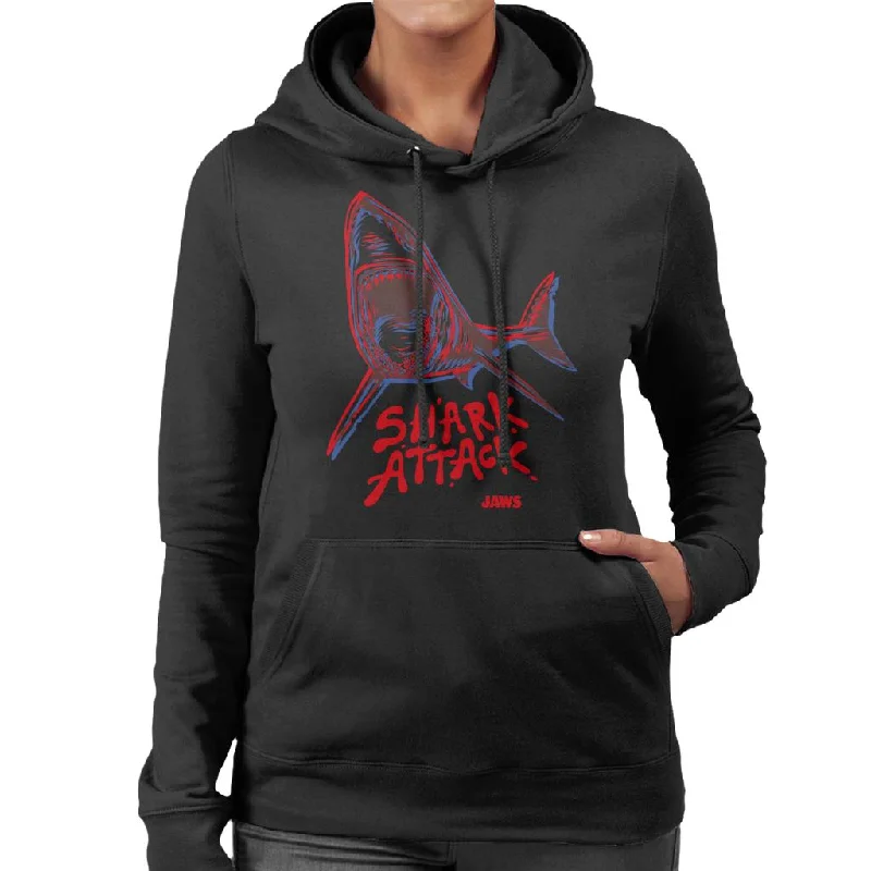 Jaws Neon Shark Attack Women's Hooded Sweatshirt Hooded Sweatshirt Casual Wear Street Style Jaws Neon Shark Attack Women's Hooded Sweatshirt Hooded Sweatshirt Casual Wear Street Style