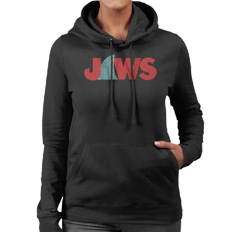 Jaws Shark Fin Logo Women's Hooded Sweatshirt Hoodie with Hem Fringe Bohemian Relaxed Jaws Shark Fin Logo Women's Hooded Sweatshirt Hoodie with Hem Fringe Bohemian Relaxed