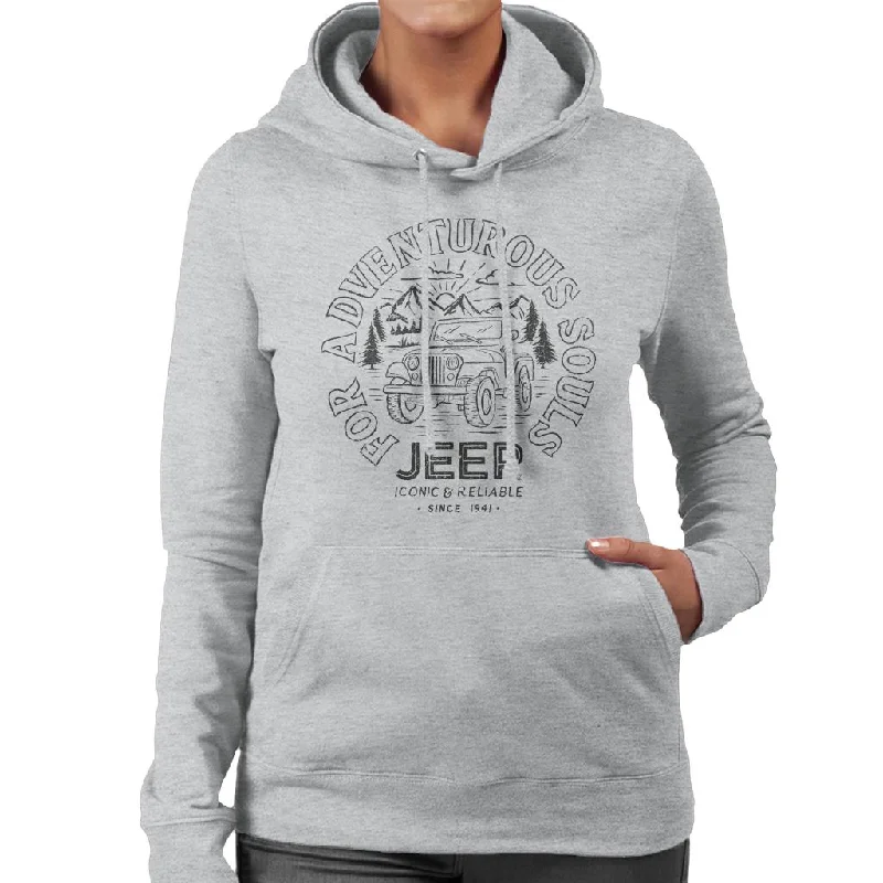 Jeep For Adventurous Souls Women's Hooded Sweatshirt Hoodie with Snap Buttons Easy Quick Jeep For Adventurous Souls Women's Hooded Sweatshirt Hoodie with Snap Buttons Easy Quick