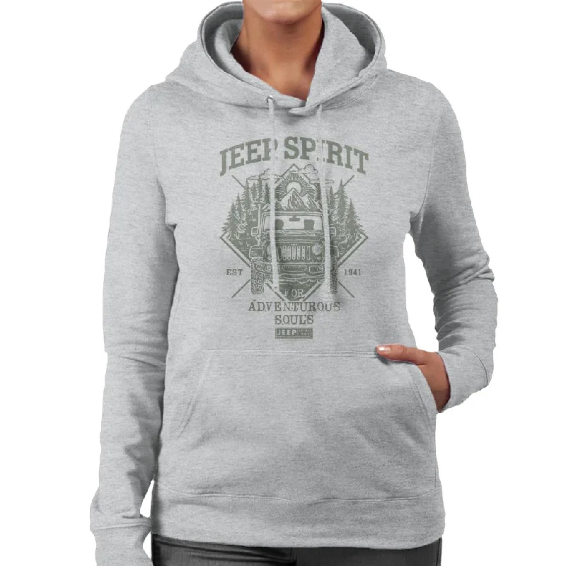 Jeep Spirit Est 1941 Women's Hooded Sweatshirt Hoodie with Mock Neck Collared Structured Jeep Spirit Est 1941 Women's Hooded Sweatshirt Hoodie with Mock Neck Collared Structured