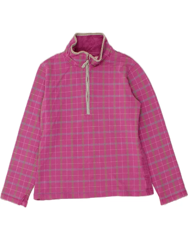 JOULES Womens Zip Neck Sweatshirt Jumper UK 14 Large Pink Check Cotton Hoodie with Gradient Ombre Colorful