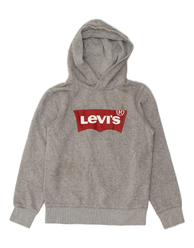 LEVI'S Boys Graphic Hoodie Jumper 10-11 Years Medium Grey Cotton Hoodie with Raglan Sleeves Sporty Comfortable LEVI'S Boys Graphic Hoodie Jumper 10-11 Years Medium Grey Cotton Hoodie with Raglan Sleeves Sporty Comfortable