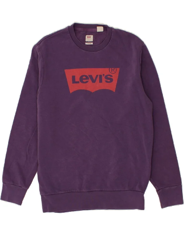 LEVI'S Mens Standard Graphic Sweatshirt Jumper Small Purple Cotton Hoodie with Camouflage Military Edgy