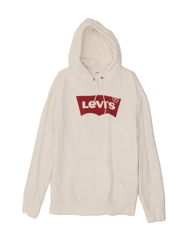 LEVI'S Womens Longline Graphic Hoodie Jumper UK 12 Medium White Cotton Hoodie with Hem Drawcord Adjustable Customizable LEVI'S Womens Longline Graphic Hoodie Jumper UK 12 Medium White Cotton Hoodie with Hem Drawcord Adjustable Customizable