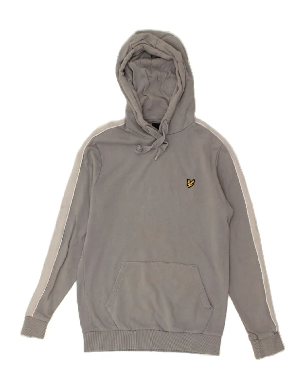 LYLE & SCOTT Mens Hoodie Jumper Small Grey Colourblock Cotton Hoodie with High-Low Hem Asymmetrical Trendy LYLE & SCOTT Mens Hoodie Jumper Small Grey Colourblock Cotton Hoodie with High-Low Hem Asymmetrical Trendy