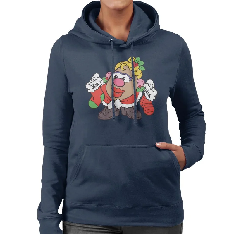Mr Potato Head Christmas Mrs Potato Head Festive Stockings Women's Hooded Sweatshirt Hoodie with Raw Hem Edgy Unfinished Mr Potato Head Christmas Mrs Potato Head Festive Stockings Women's Hooded Sweatshirt Hoodie with Raw Hem Edgy Unfinished