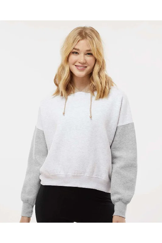 MV Sport Womens Sueded Fleece Colorblock Crop Hooded Sweatshirt Hoodie - Heather Grey - NEW