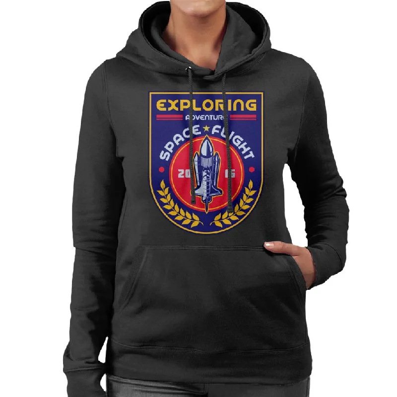 NASA Exploring Adventure Space Flight Women's Hooded Sweatshirt Hoodie with Hem Embroidery Detailed Premium