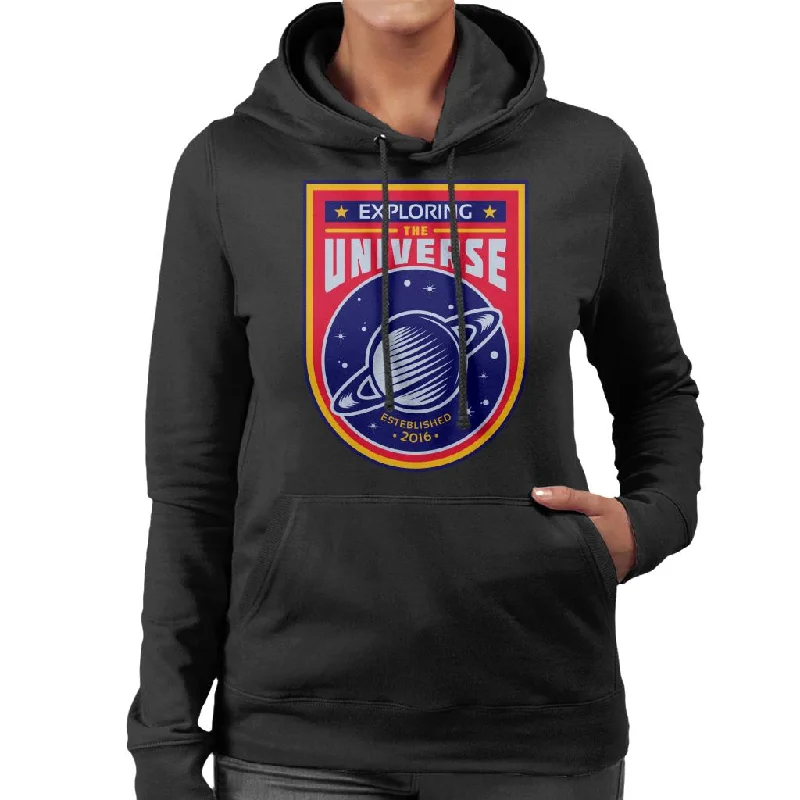 NASA Exploring The Universe Saturn Women's Hooded Sweatshirt Hoodie with Hem Raw Edge Edgy Unfinished