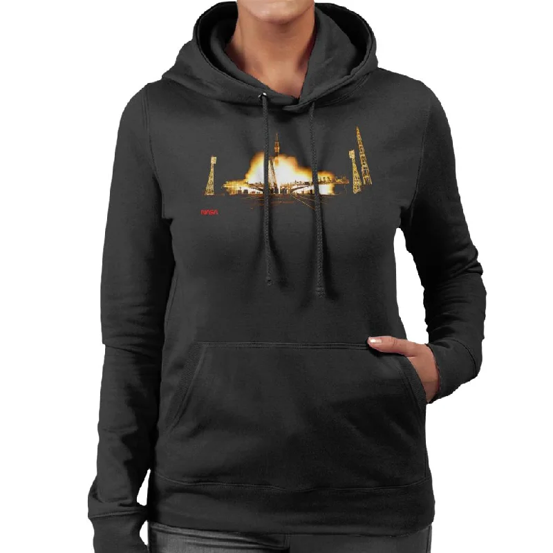 NASA Soyuz Rocket Launch Shot Women's Hooded Sweatshirt Hoodie with Turtle Neck Cozy Winter NASA Soyuz Rocket Launch Shot Women's Hooded Sweatshirt Hoodie with Turtle Neck Cozy Winter