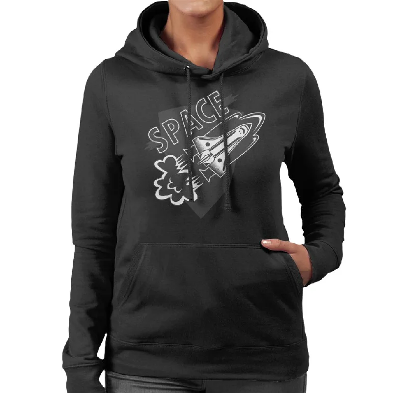 NASA Space Rocket Takeoff Women's Hooded Sweatshirt Hoodie with Stripes Bold Sporty