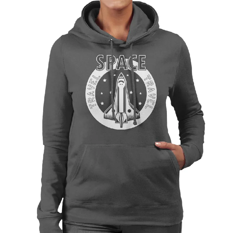 NASA Space Travel Rocket Women's Hooded Sweatshirt Hoodie with Rhinestones Sparkly Elegant