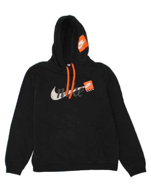 NIKE Mens Graphic Hoodie Jumper Medium Black Cotton Hoodie with Hem Contrast Bold Stylish NIKE Mens Graphic Hoodie Jumper Medium Black Cotton Hoodie with Hem Contrast Bold Stylish