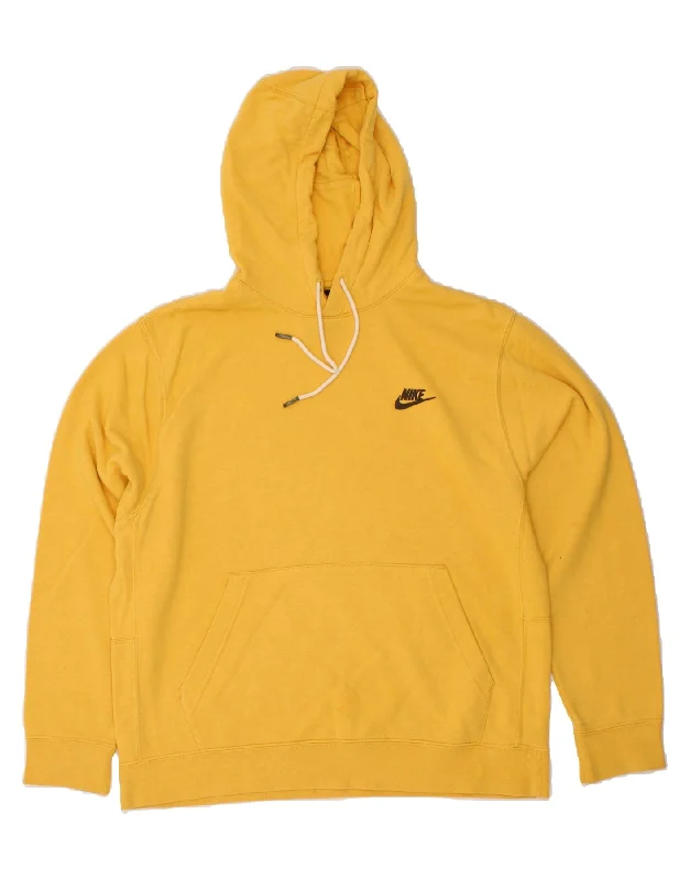 NIKE Mens Hoodie Jumper Large Yellow Cotton